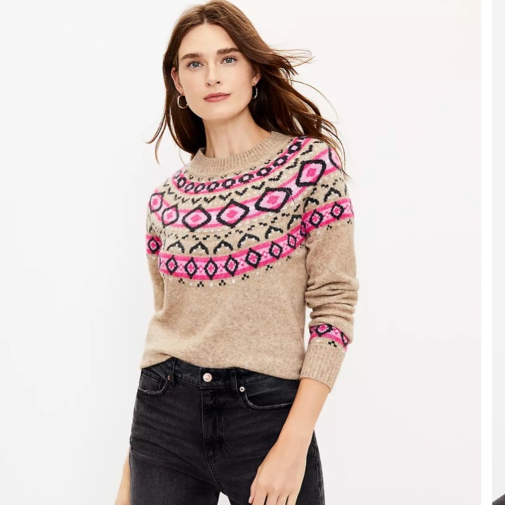 The Loft Fair Aisle Oversized Long Lined Wool blend sweater